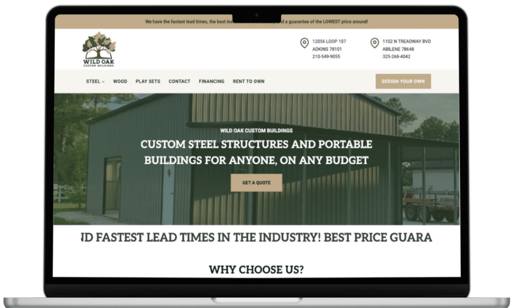 Wild Oak Custom Buildings Website