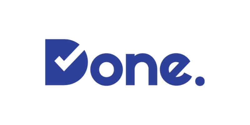 The word Done in bold blue letters on a white background, with the letter D stylized to include a check mark inside it. A period follows the word—perfect for showcasing custom logo design or web design services by Moonlit Media.
