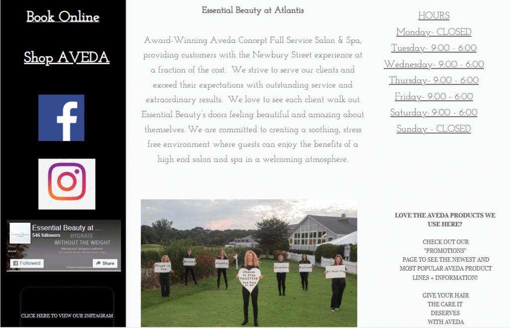 | Moonlit Media LLC Essential Beauty at Atlantis Website Redesign - Before