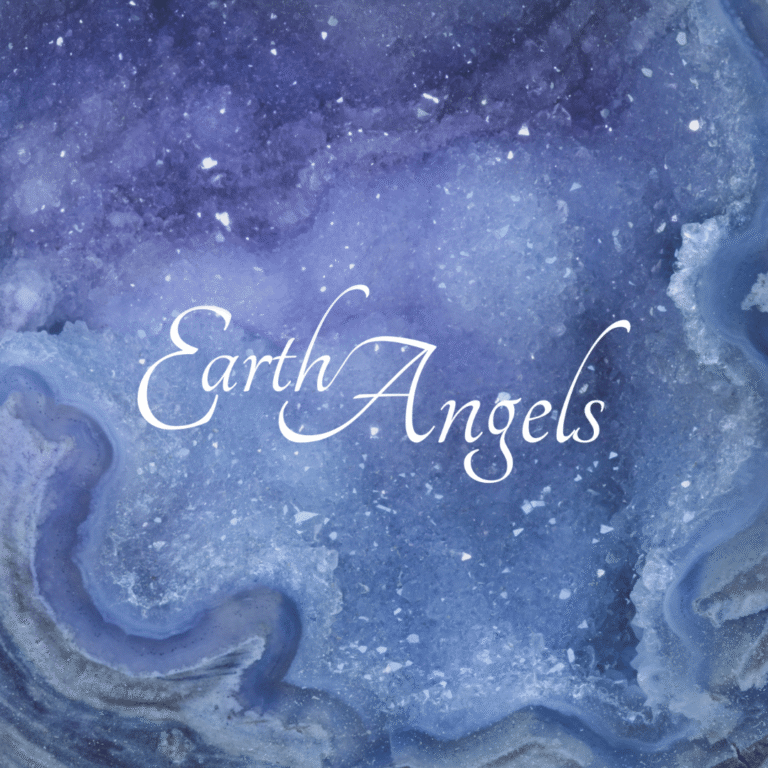 A blue and purple marble-like background with white specks, featuring the words “Earth Angels” in elegant white script font at the center—a perfect choice to showcase web design services.