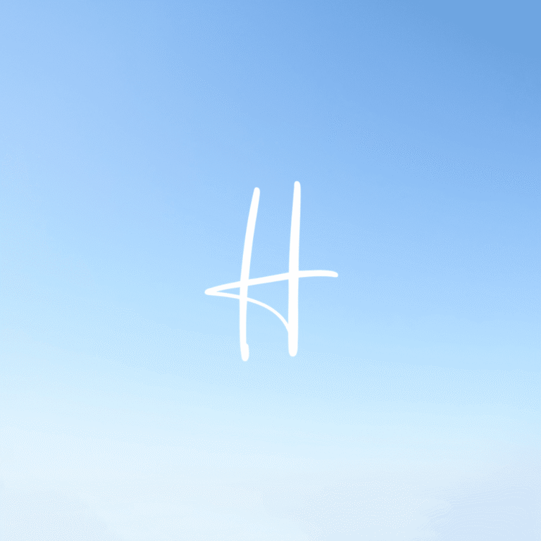 A white, handwritten-style letter H is centered on a gradient blue background that fades from deeper blue at the top to lighter blue at the bottom, showcasing Moonlit Media’s expertise in logo design services.