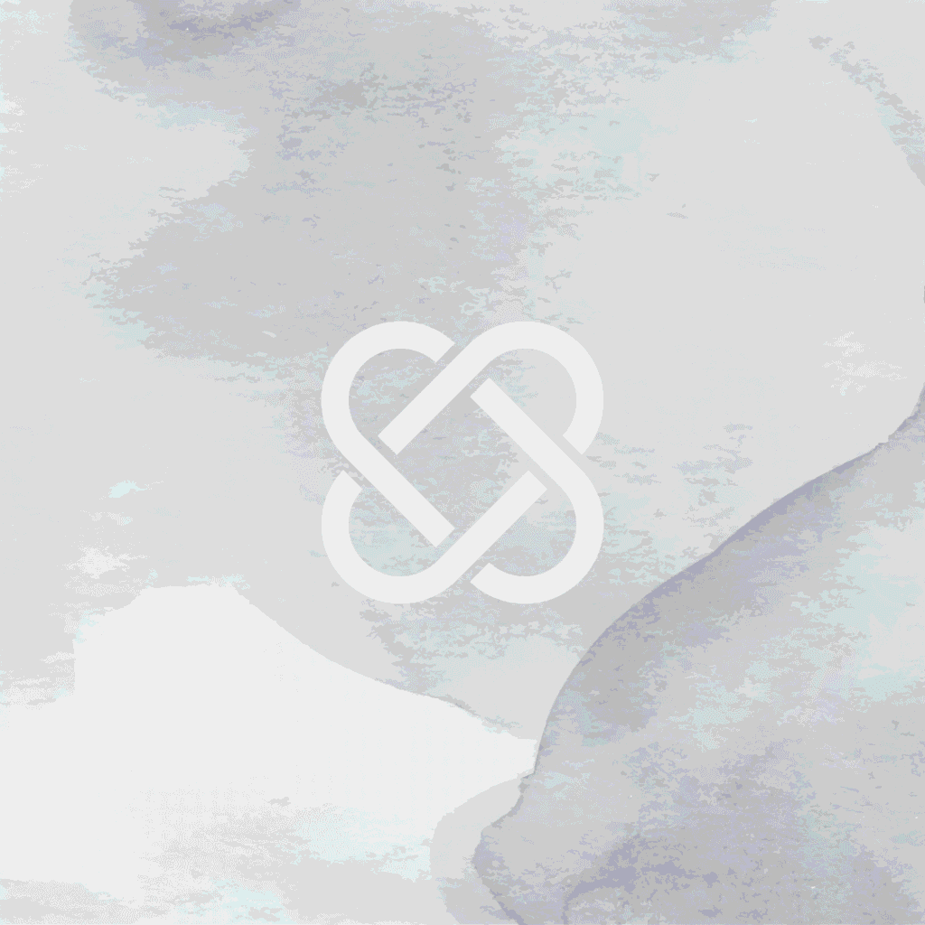 A white, abstract interlocking knot symbol is centered on a soft gray watercolor background with light and dark shaded areas, perfect for showcasing custom website design or professional logo design services.