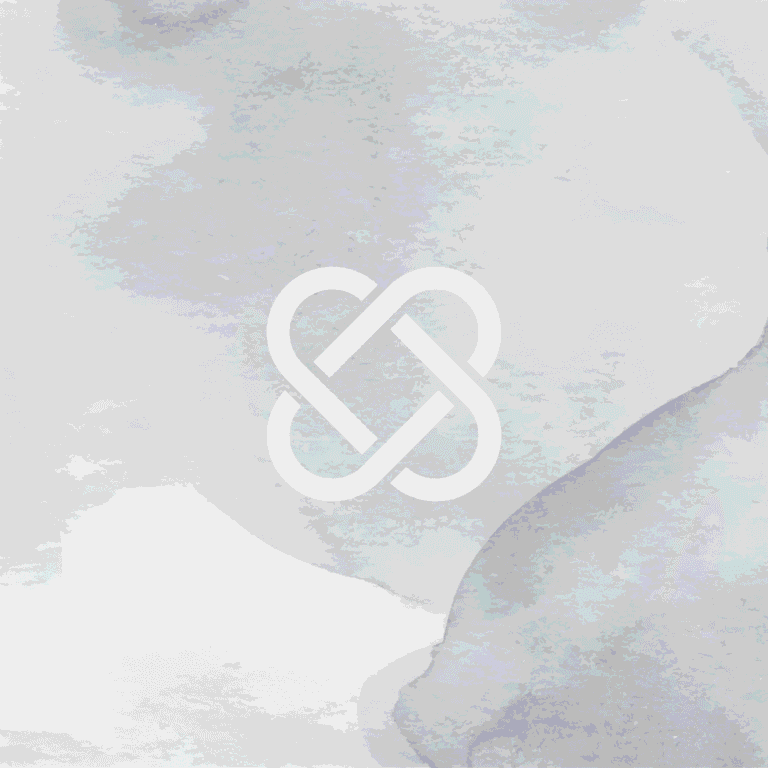 A white, abstract interlocking knot symbol is centered on a soft gray watercolor background with light and dark shaded areas, perfect for showcasing custom website design or professional logo design services.