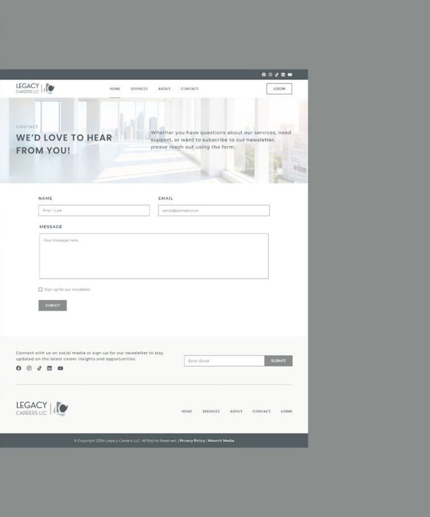 A sleek contact us page design for a service based company, featuring professional career development elements and user-friendly layout.