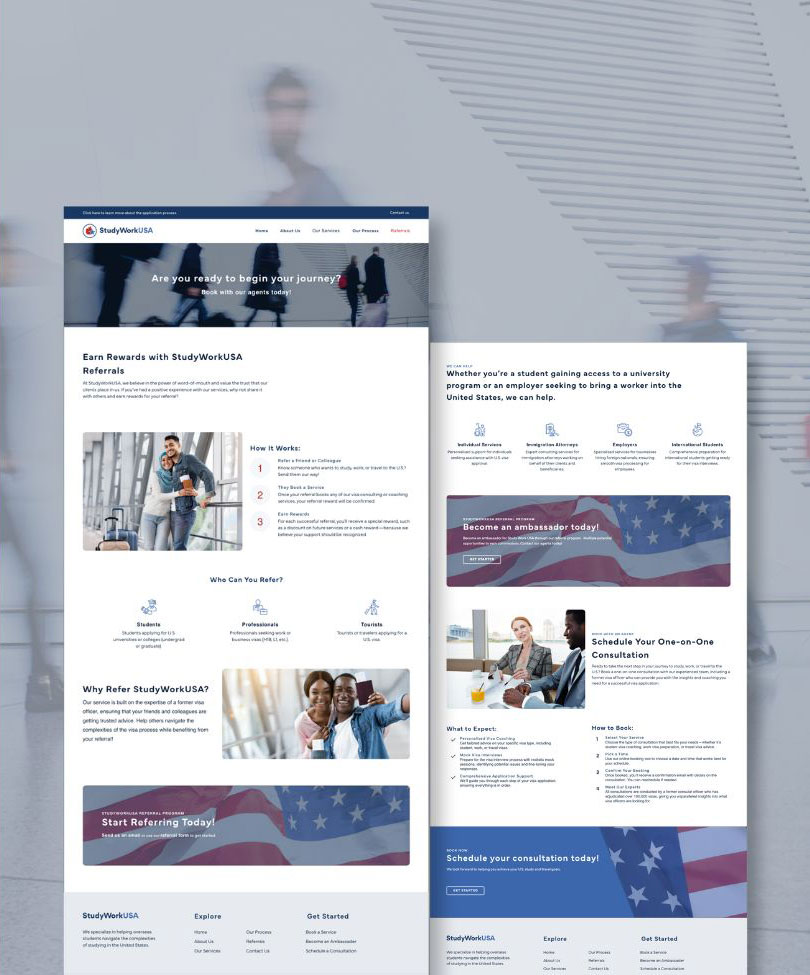 Website design for American business featuring referral rewards program to boost customer engagement and loyalty.