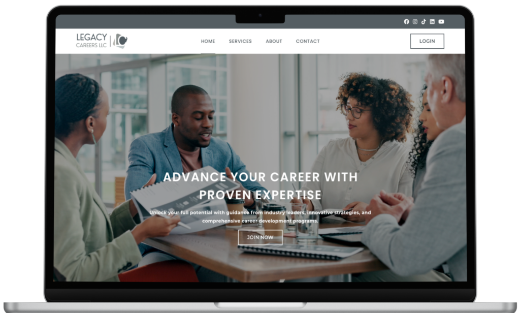 Visual display of the best WordPress themes tailored for small businesses, highlighted by Legacy Careers LLC.
