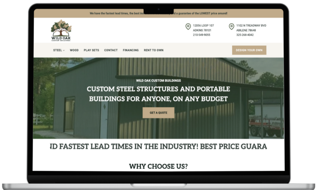 Wild Oak Custom Buildings Website