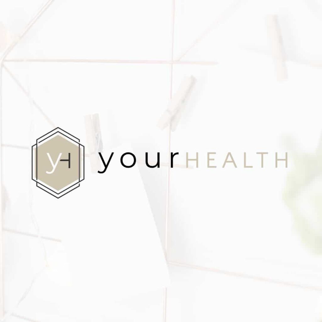 Minimalist logo with a hexagon containing the letters yh on the left and the text yourHEALTH on the right, set against a light, blurred background—ideal for web design services or any custom website design project.