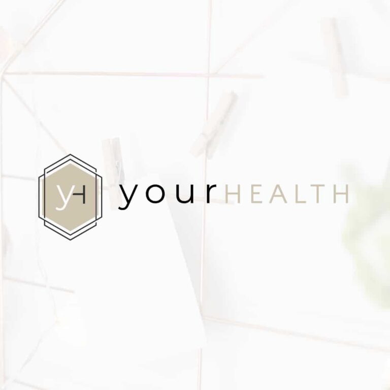 Minimalist logo with a hexagon containing the letters yh on the left and the text yourHEALTH on the right, set against a light, blurred background—ideal for web design services or any custom website design project.