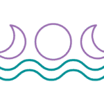 enchanted-empress-logo-mark-full-color-rgb-900px-w-72ppi | Moonlit Media LLC Minimalist illustration of the moon phases above wavy lines, with crescent moons flanking a full moon—all in purple and blue lines—perfect for logo design services or custom website design inspiration.