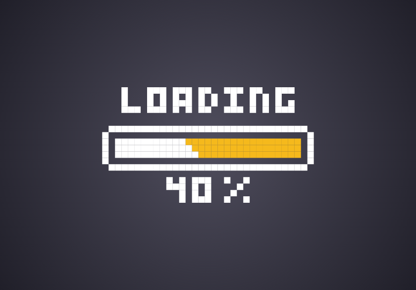 Pixel art graphic with the word LOADING above a horizontal progress bar filled to about 40% in yellow, and 40% displayed below. The dark gray background hints at a trustworthy website—perfect for small business website design in Pennsylvania.