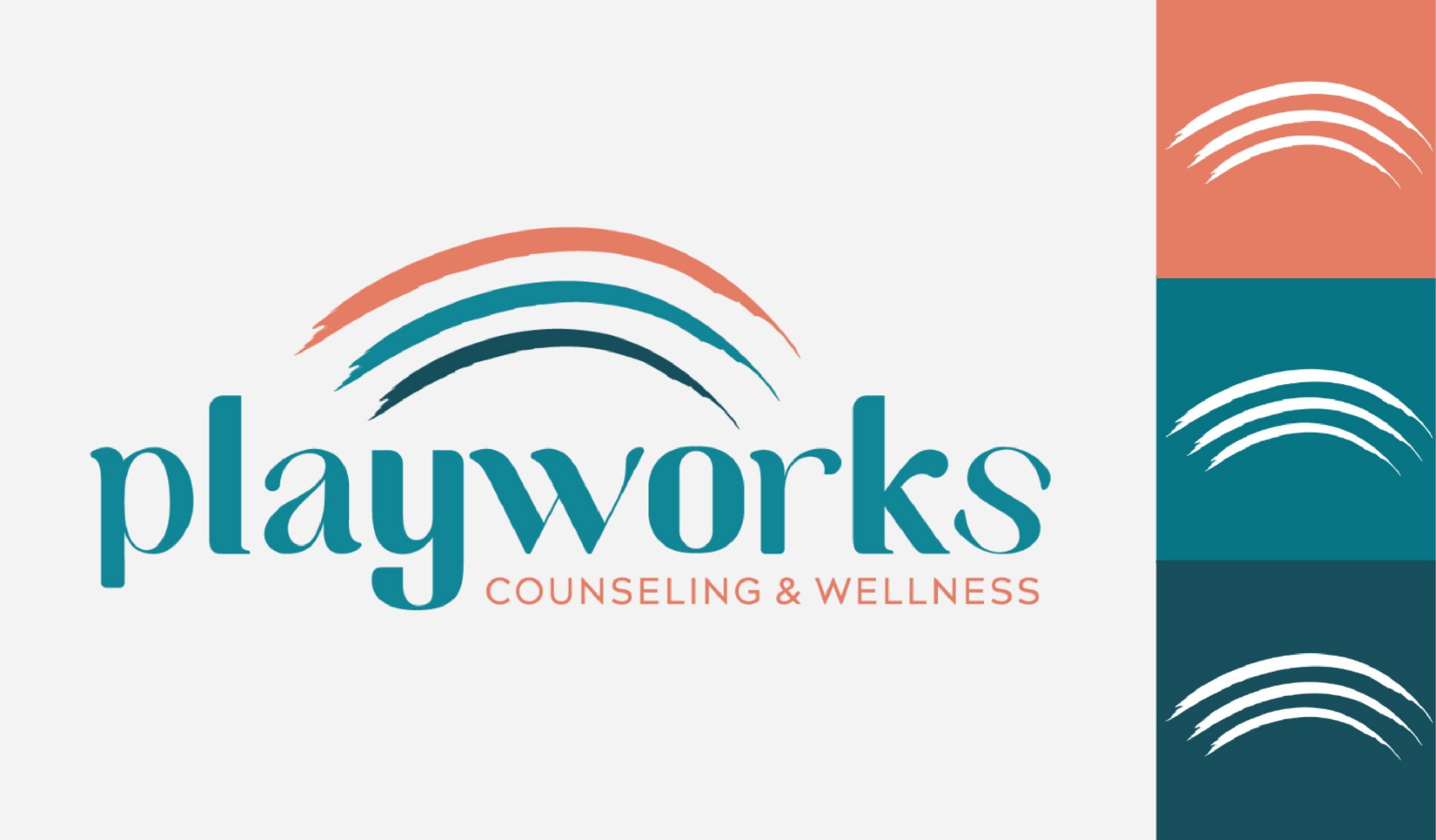 Playworks Counseling & Wellness logo with teal wordmark and coral teal brush strokes above the letters.
