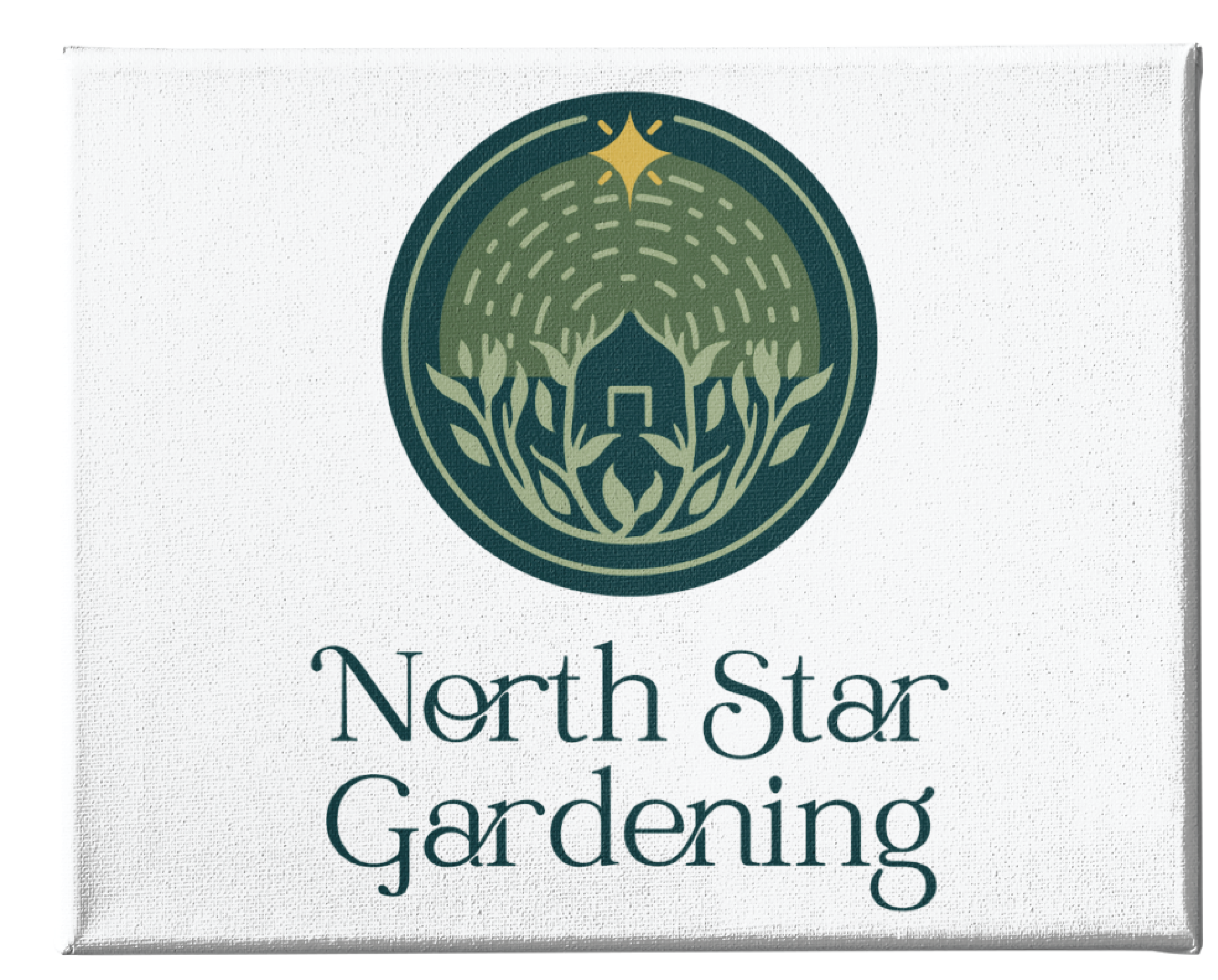 Circular logo illustration with a star at the top, plants, and a small house inside—capturing the spirit of California living. Below the logo, the text reads North Star Gardening in a decorative font.