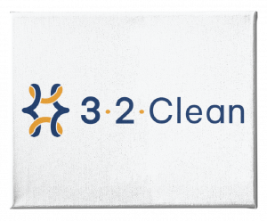 Logo with a blue and yellow abstract symbol on the left, followed by the text 3·2·Clean in blue letters on a white background—ideal for Website Design projects or businesses based in New Orleans, such as Tulane University initiatives.